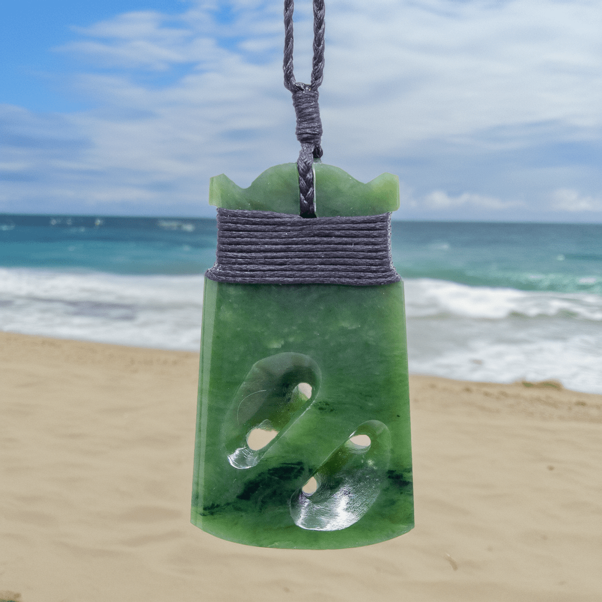 Jade Greenstone New Zealand Maori Infinity Adze Toki Necklace EQJTC53 Earthbound Pacific