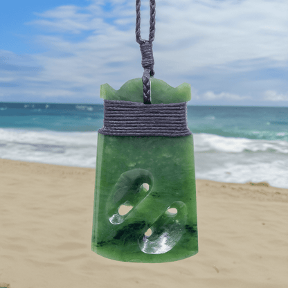 Jade Greenstone New Zealand Maori Infinity Adze Toki Necklace EQJTC53 Earthbound Pacific