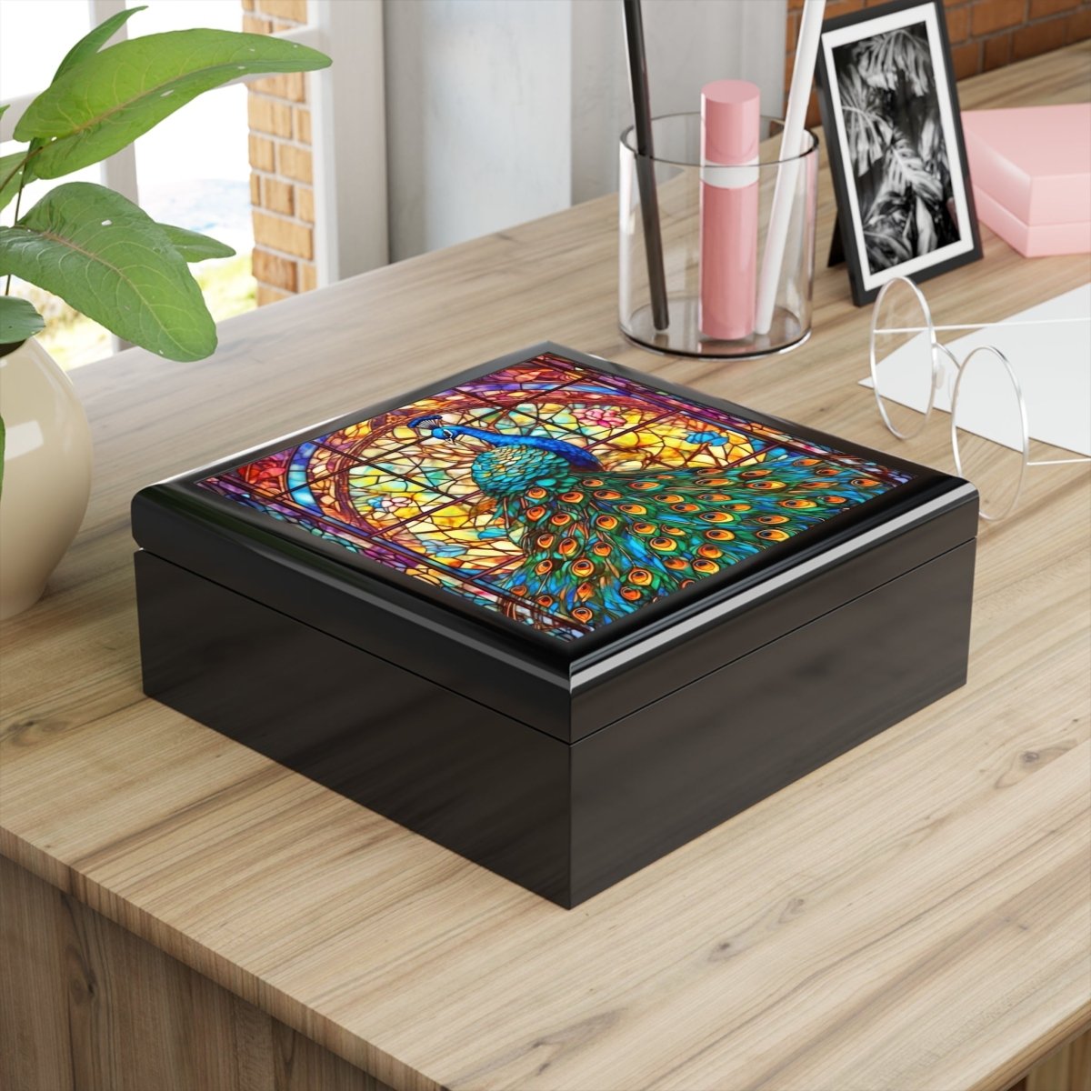 Jewelry Box, Colorful Stained Glass Inspired Peacock 32725698497363248332 Earthbound Pacific