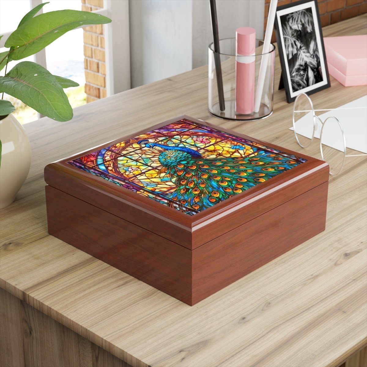 Jewelry Box, Colorful Stained Glass Inspired Peacock 32725698497363248332 Earthbound Pacific