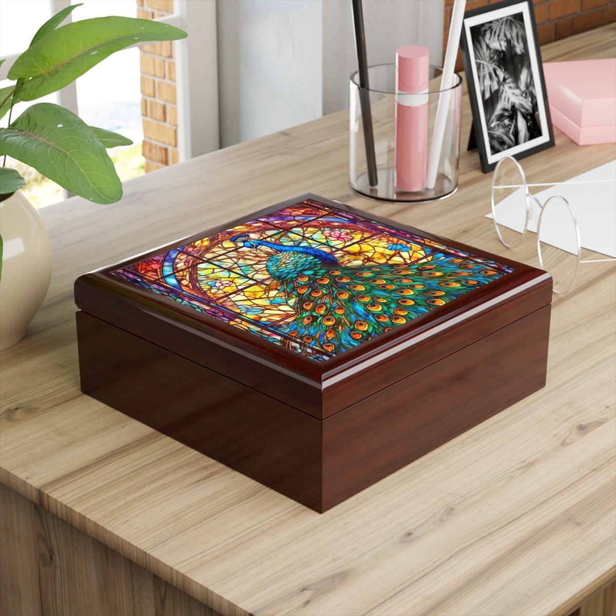 Jewelry Box, Colorful Stained Glass Inspired Peacock 32725698497363248332 Earthbound Pacific