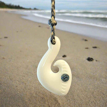 Maori Inspired Bone Fish hook Necklace with Paua Shell