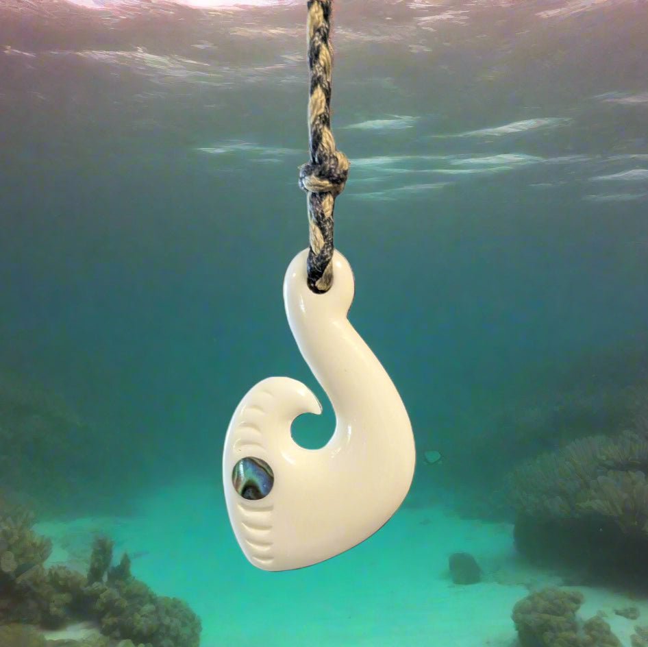 Maori Inspired Bone Fish hook Necklace with Paua Shell – Earthbound Pacific