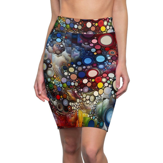 Multi Circle Abstract Women's Pencil Skirt - Earthbound Pacific