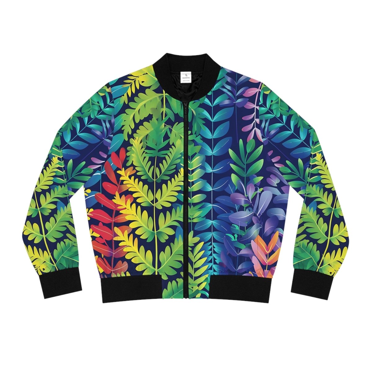 Multi Color Fern Design Women's Bomber Jacket - Earthbound Pacific