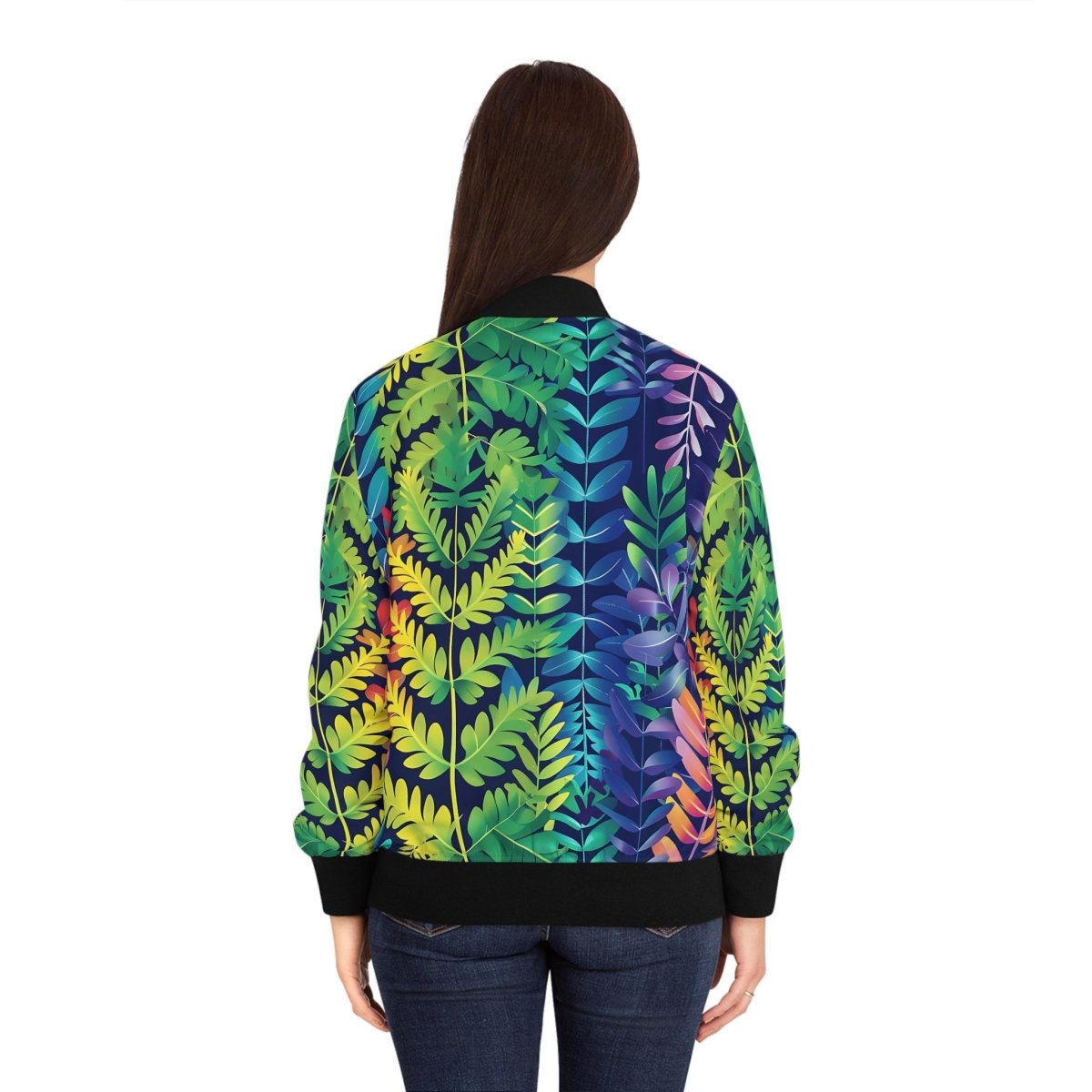 Multi Color Fern Design Women's Bomber Jacket - Earthbound Pacific