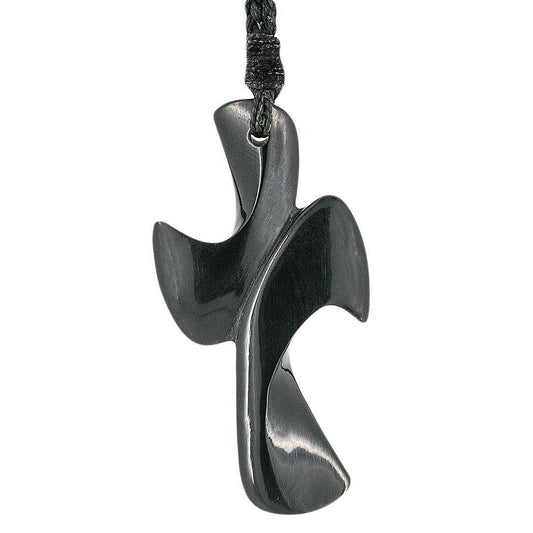 Hand Carved Black Horn Cross Necklace (50mm) - Earthbound Pacific