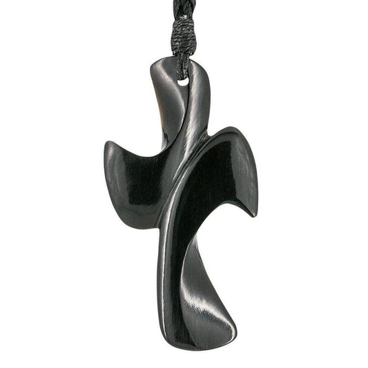 Hand Carved Black Horn Cross Necklace (60mm) - Earthbound Pacific