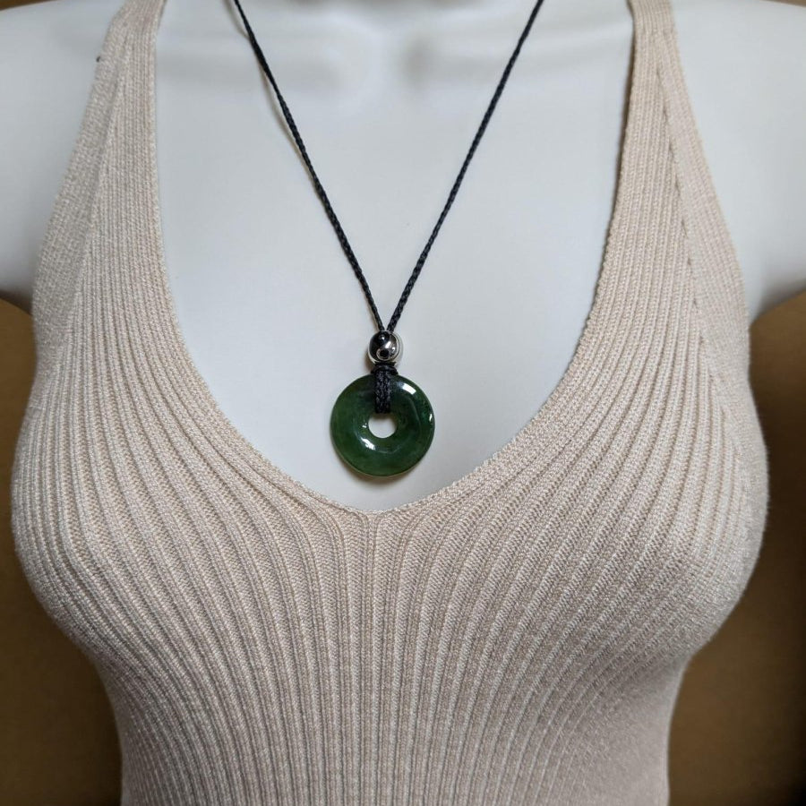 Greenstone Jade Donut Disc Necklace JDP062430b Earthbound Pacific