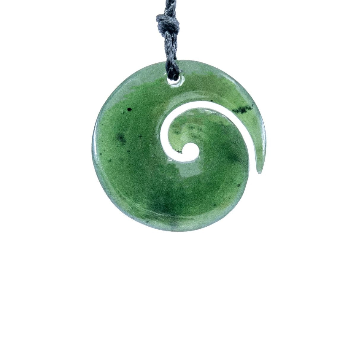 Nephrite Jade Stylized Maori Open Koru Spiral Necklace QJKO30B Earthbound Pacific