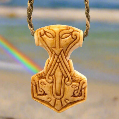 Norse Jewelry Thor's Hammer Genuine Antiqued Bone Pendant Necklace TH003 Earthbound Pacific