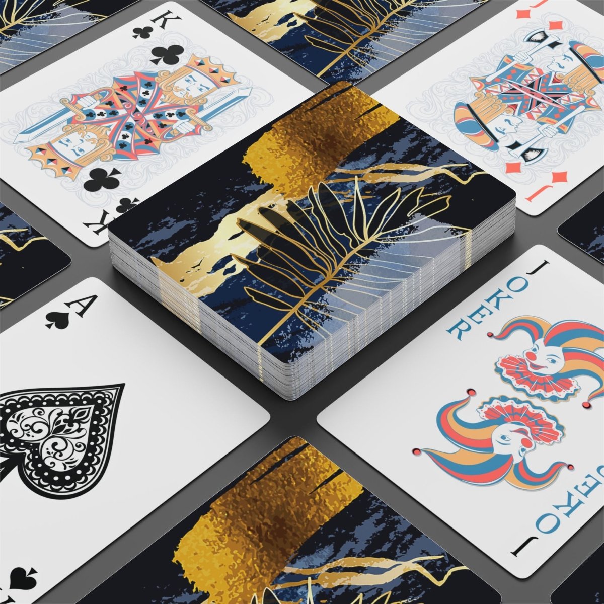 Playing Cards, Botanical Exotic Jungle Palm Foliage Gold Line Art, Watercolor Poker Cards. Perfect for Game Night, Poker Enthusiasts. Great - Earthbound Pacific