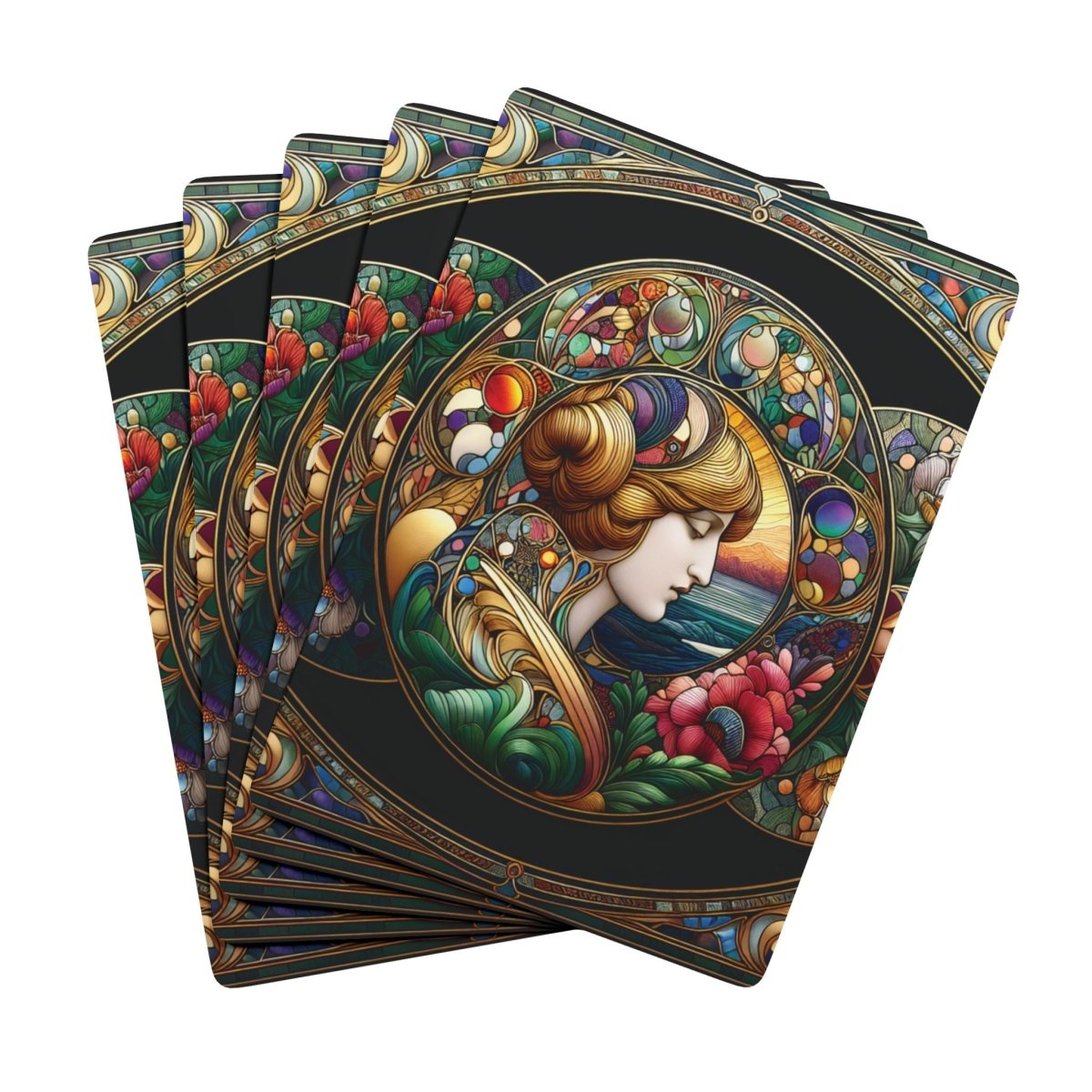 Playing Cards, Colorful Art Nouveau Lady's Face Poker Deck, Unique Card Game Set, Deck of Cards, Poker Night Games, Casino Theme Gift - Earthbound Pacific