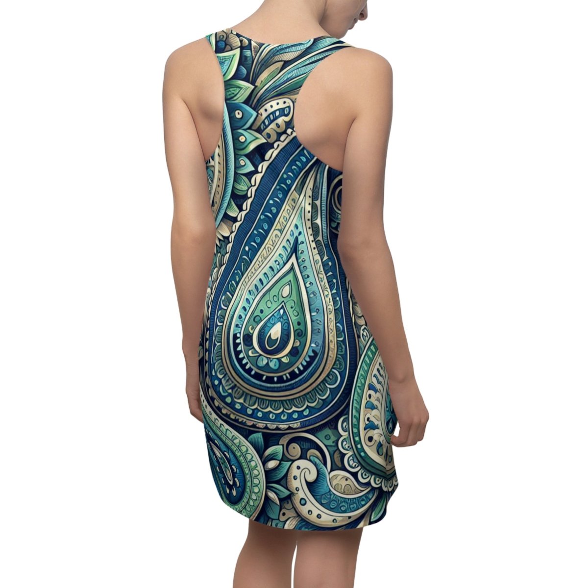 Racerback Dress Green & Blue Paisley Design - Earthbound Pacific