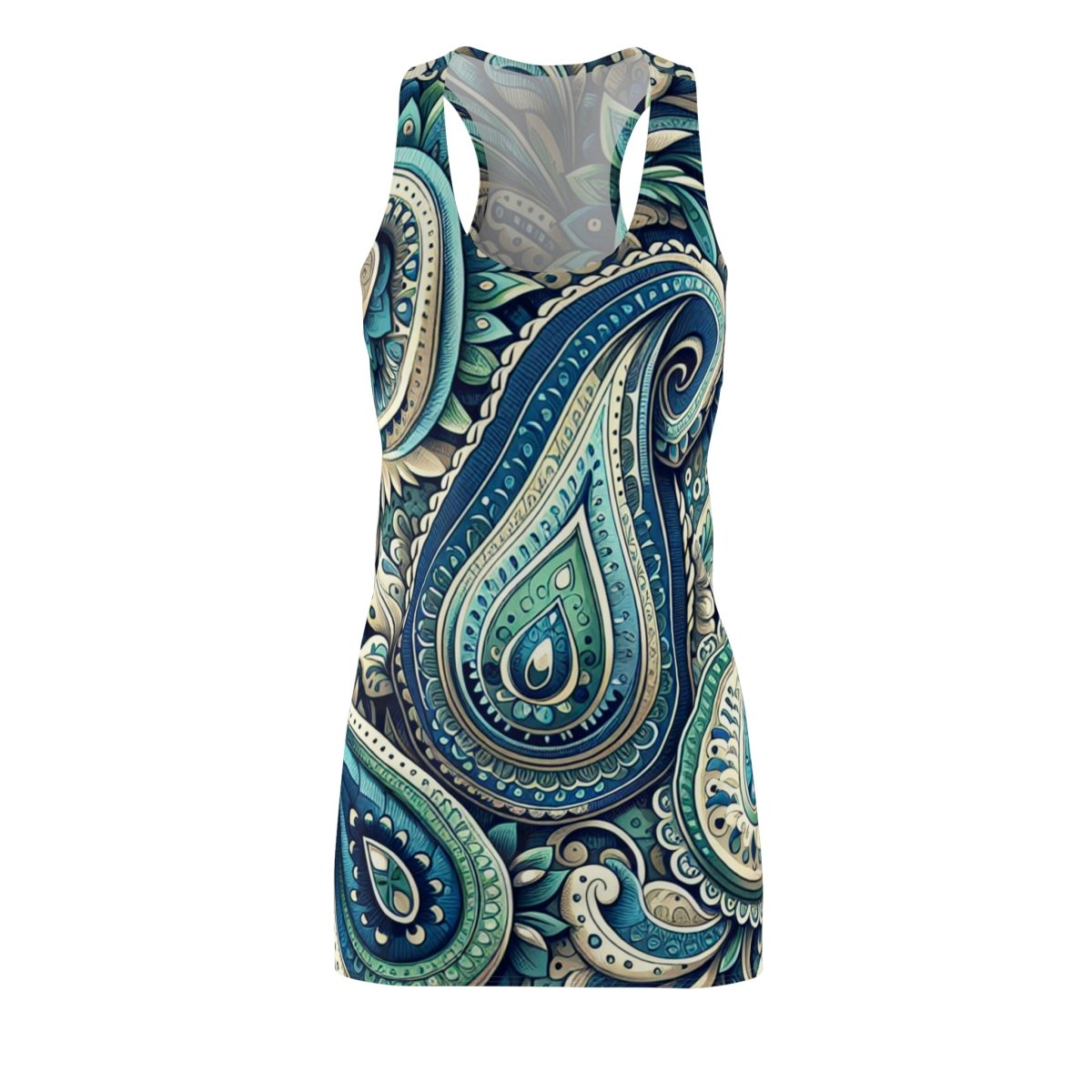 Racerback Dress Green & Blue Paisley Design - Earthbound Pacific