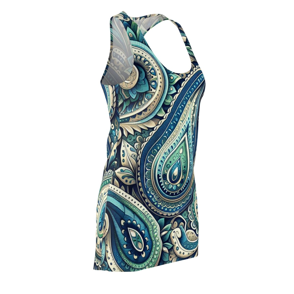 Racerback Dress Green & Blue Paisley Design - Earthbound Pacific