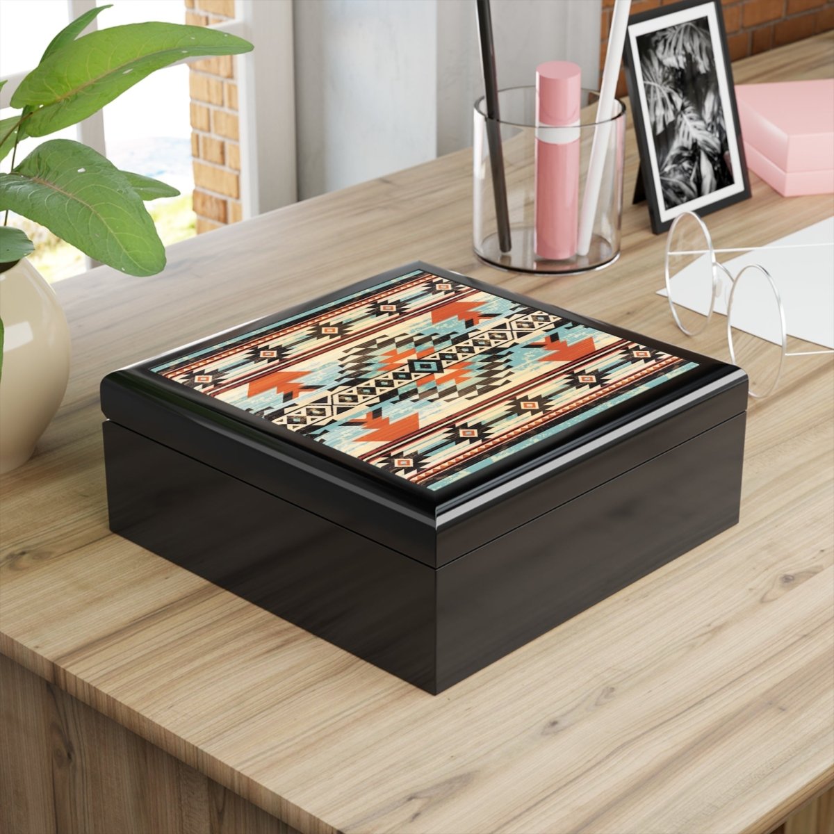 Rustic Jewelry Box with Aztec Tribal Design 12576110248463112729 Earthbound Pacific