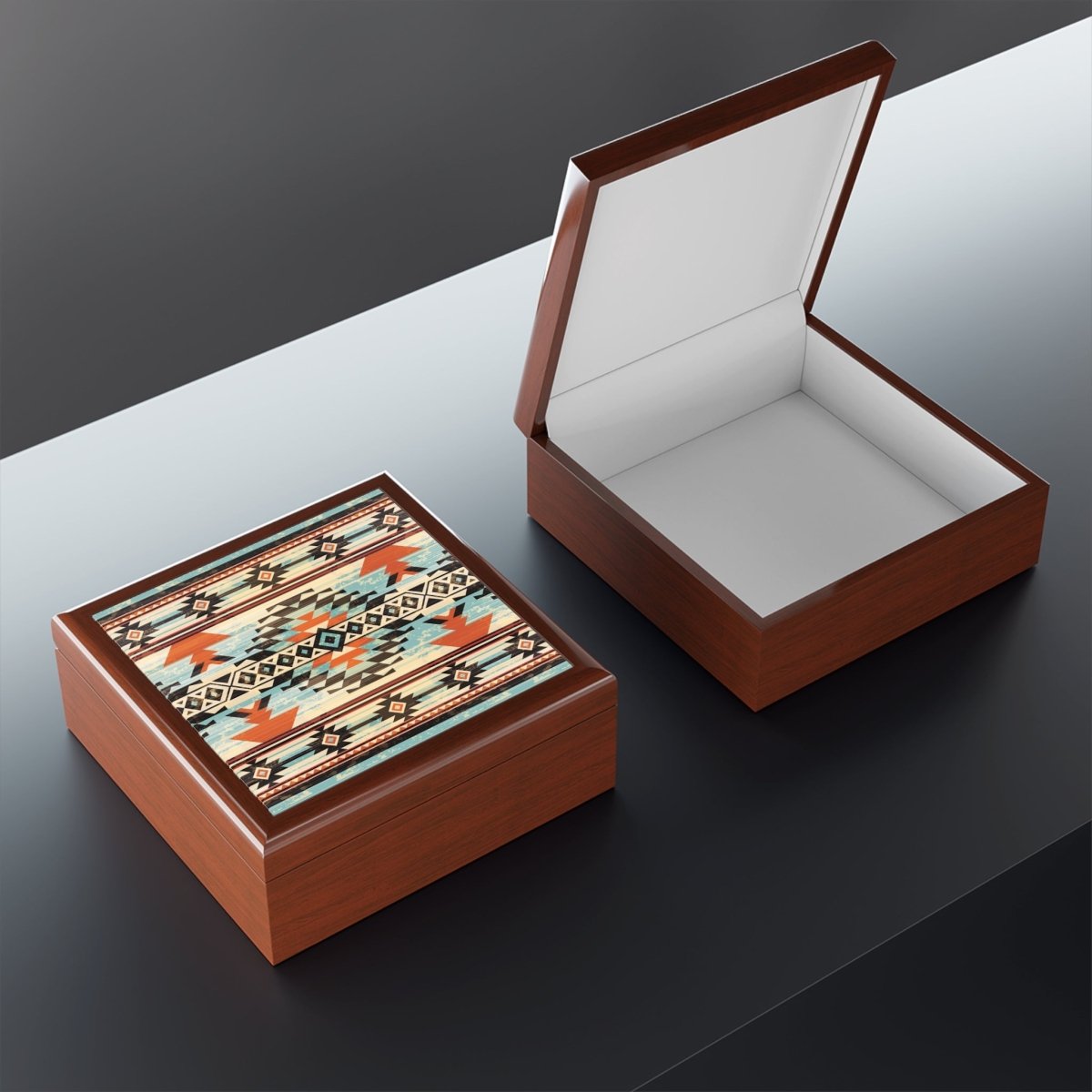 Rustic Jewelry Box with Aztec Tribal Design 12576110248463112729 Earthbound Pacific