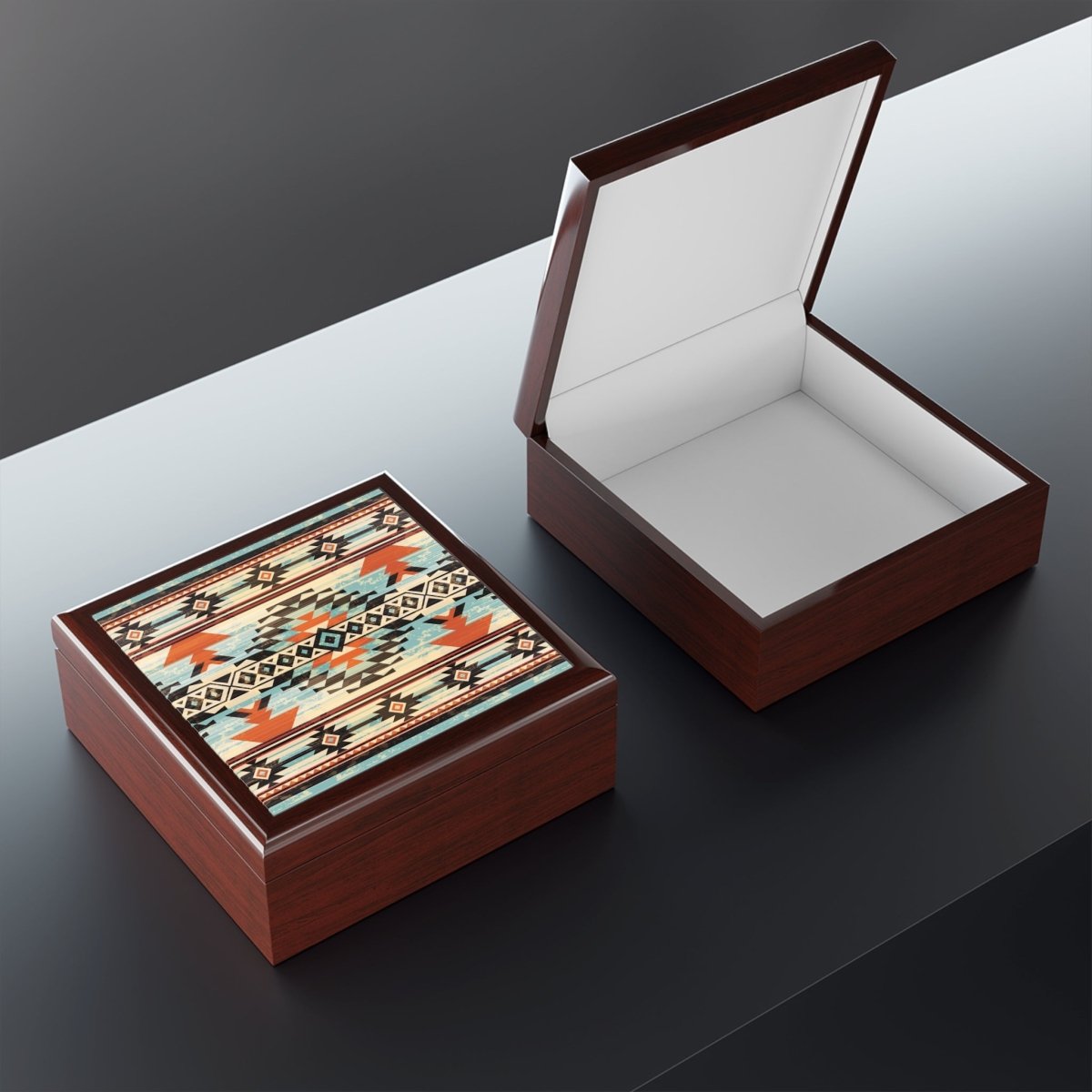 Rustic Jewelry Box with Aztec Tribal Design 12576110248463112729 Earthbound Pacific