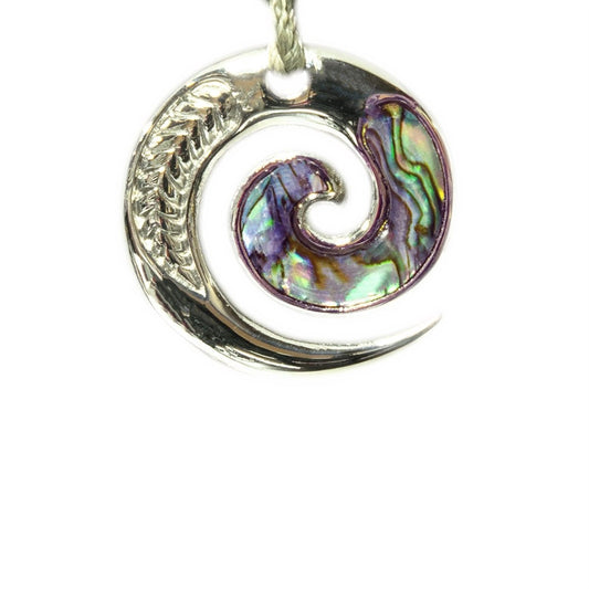 Silver Koru Spiral Pendant with Paua Shell – Maori Jewelry AMSSPOK29 Earthbound Pacific
