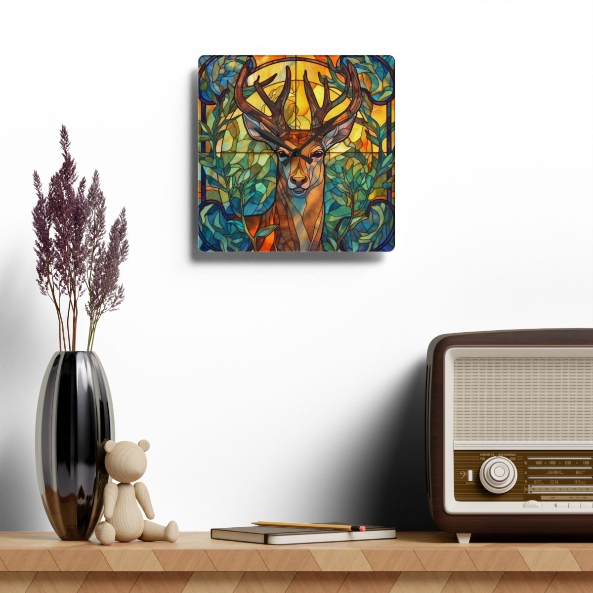 Stained Glass Deer Acrylic Wall Clock - Nature Inspired Home Decor 16238065352647228739 Earthbound Pacific