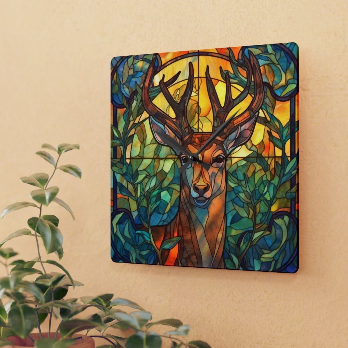 Stained Glass Deer Acrylic Wall Clock - Nature Inspired Home Decor 16238065352647228739 Earthbound Pacific
