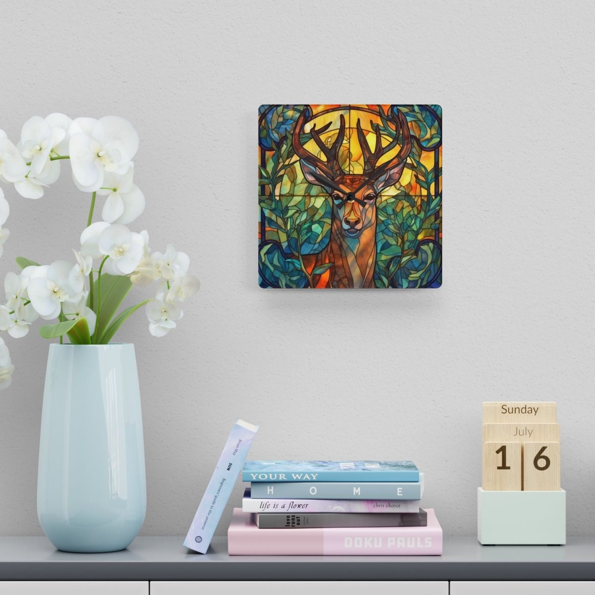 Stained Glass Deer Acrylic Wall Clock - Nature Inspired Home Decor 16238065352647228739 Earthbound Pacific