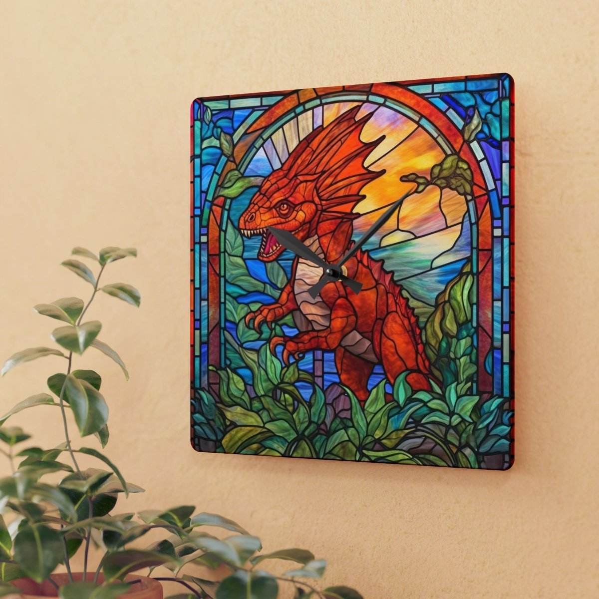 Stained Glass Dinosaur Wall Clock 24268902612216847139 Earthbound Pacific