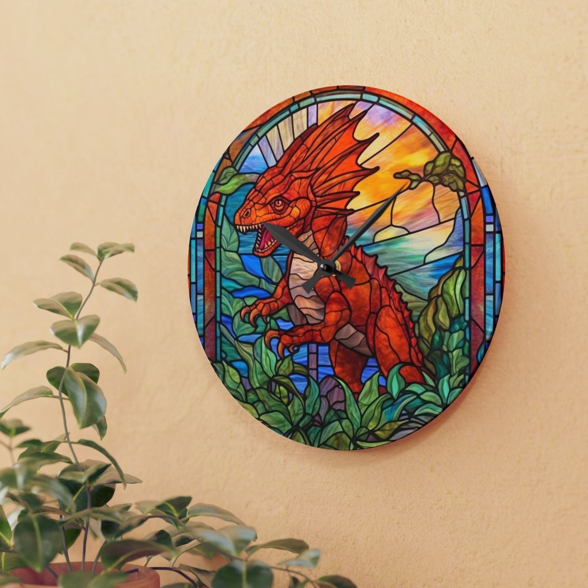 Stained Glass Dinosaur Wall Clock 24268902612216847139 Earthbound Pacific