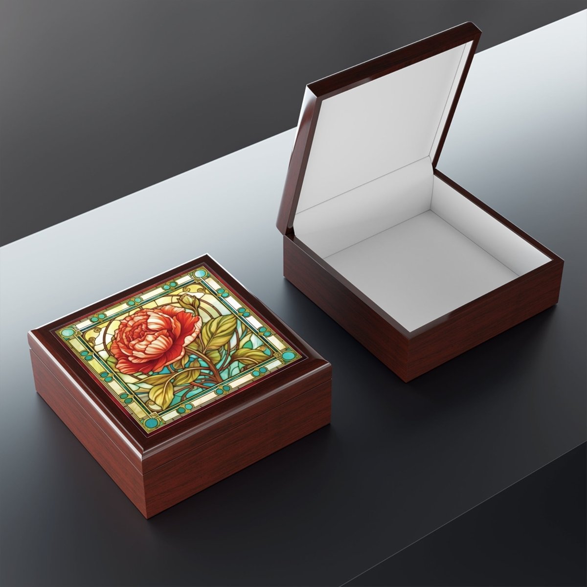 Stained Glass Floral Design Jewelry Box - Elegant Rose Design for Home Decor 11829861327434480160 Earthbound Pacific