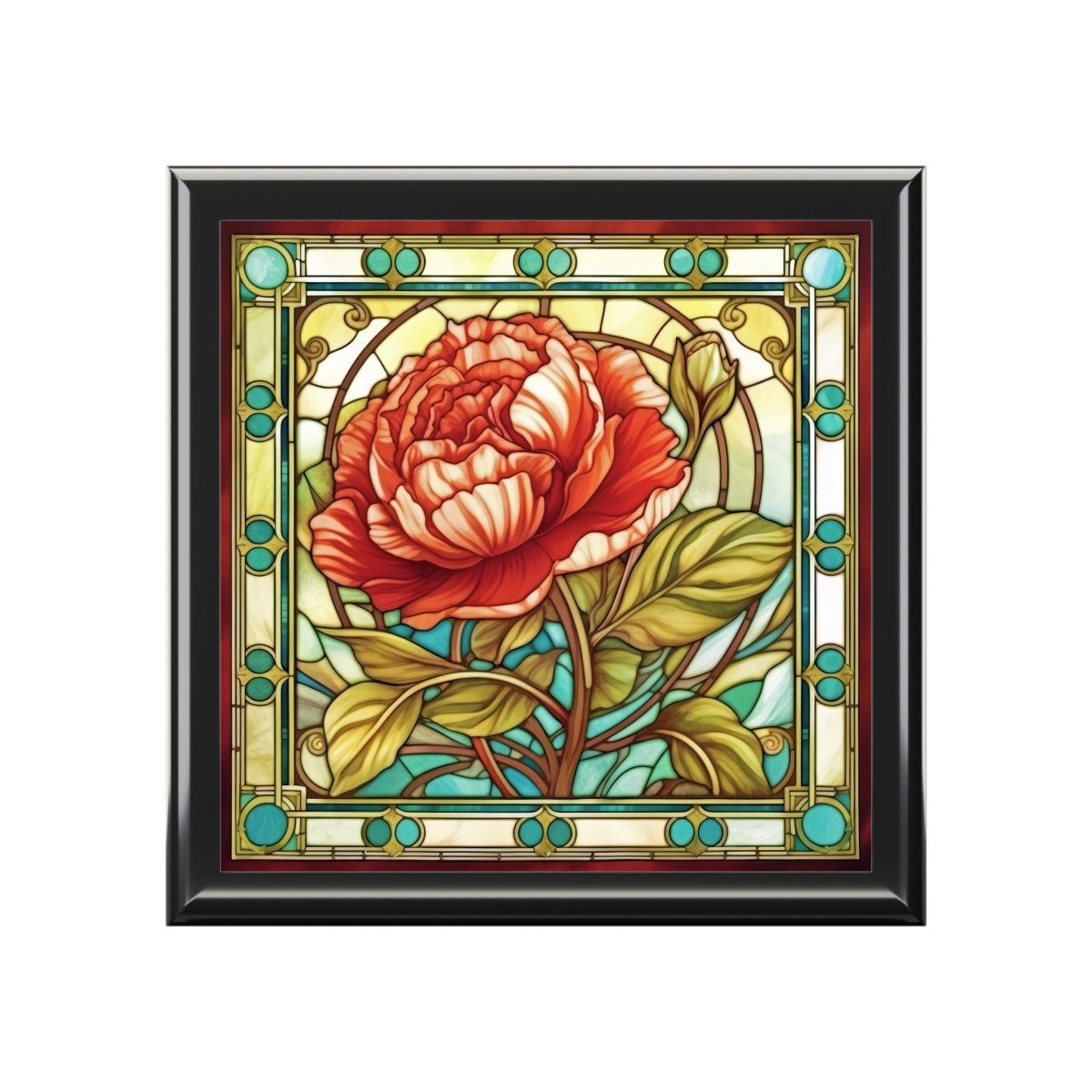 Stained Glass Floral Design Jewelry Box - Elegant Rose Design for Home Decor 92542684629436879647 Earthbound Pacific