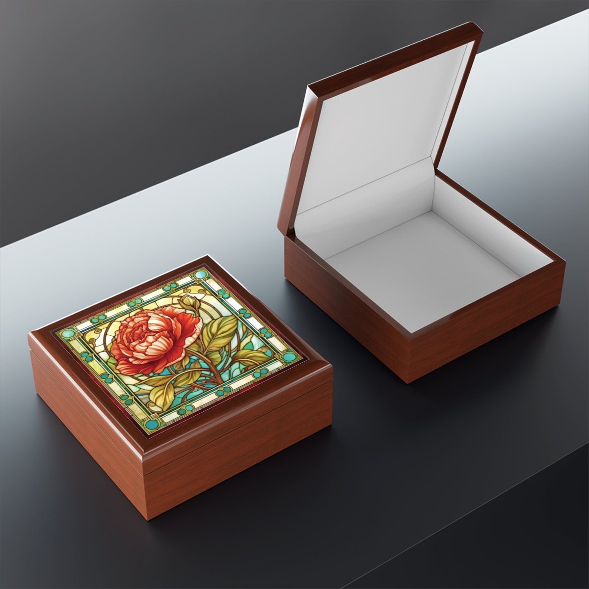 Stained Glass Floral Design Jewelry Box - Elegant Rose Design for Home Decor 11829861327434480160 Earthbound Pacific