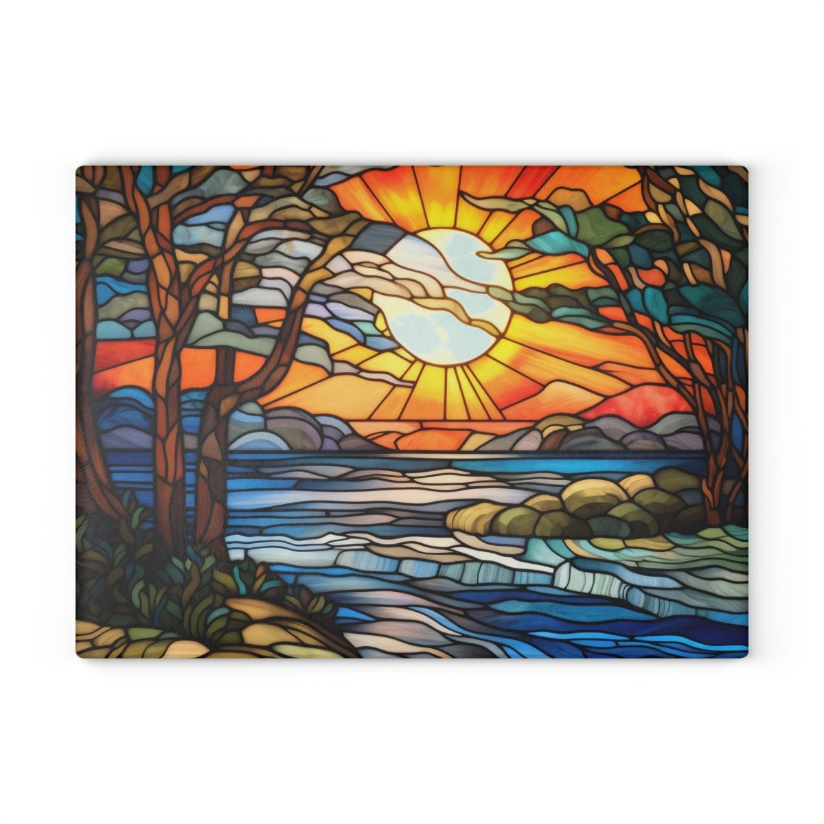 Stained Glass Sunset Cutting Board - Artisanal Kitchen Decor for Cooking and Entertaining 18410115404921051886 Earthbound Pacific