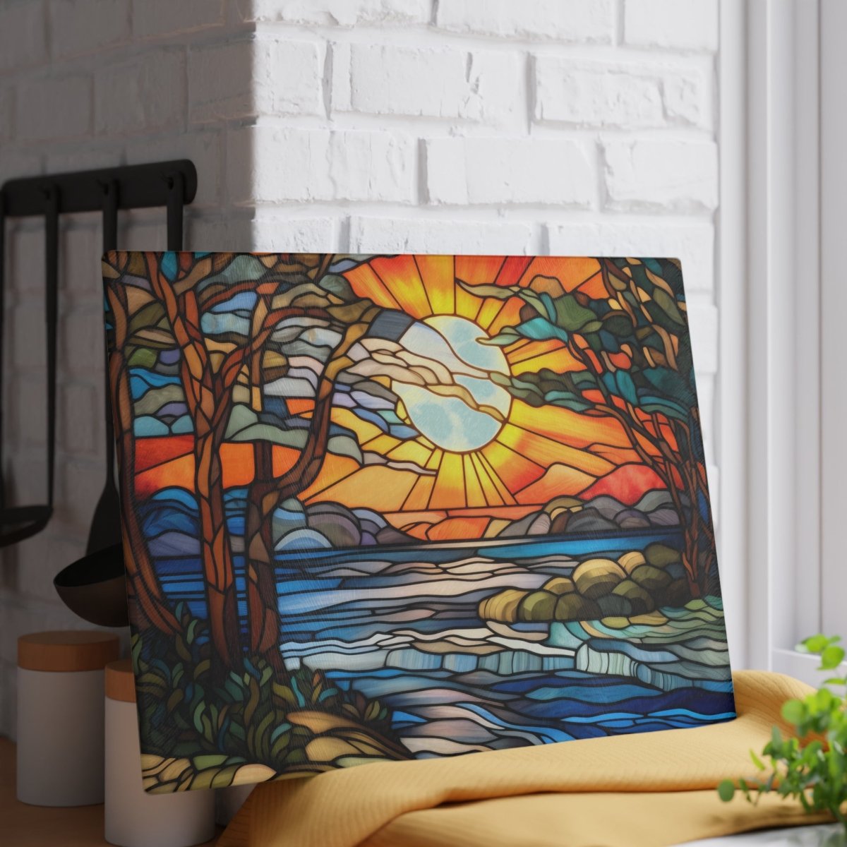 Stained Glass Sunset Cutting Board - Artisanal Kitchen Decor for Cooking and Entertaining 18410115404921051886 Earthbound Pacific