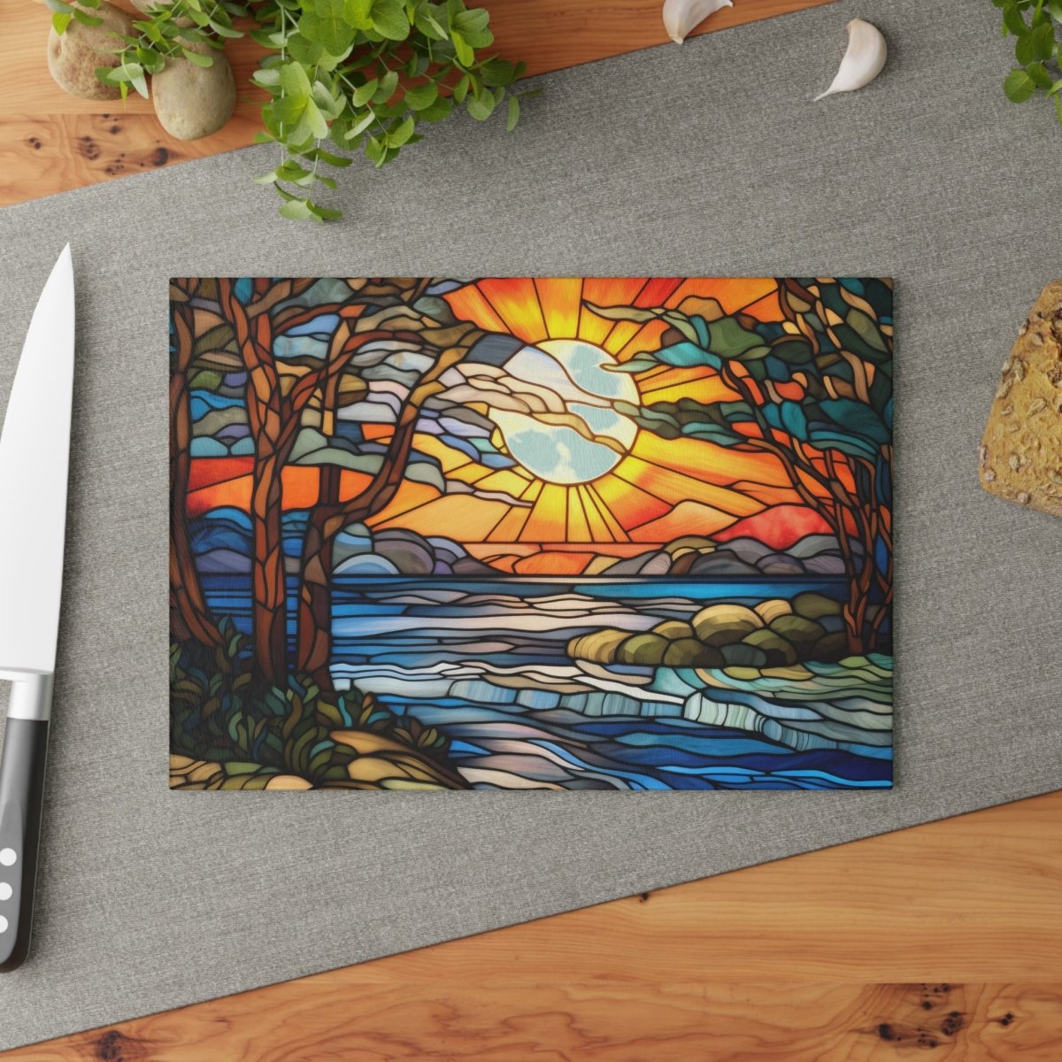 Stained Glass Sunset Cutting Board - Artisanal Kitchen Decor for Cooking and Entertaining 18410115404921051886 Earthbound Pacific