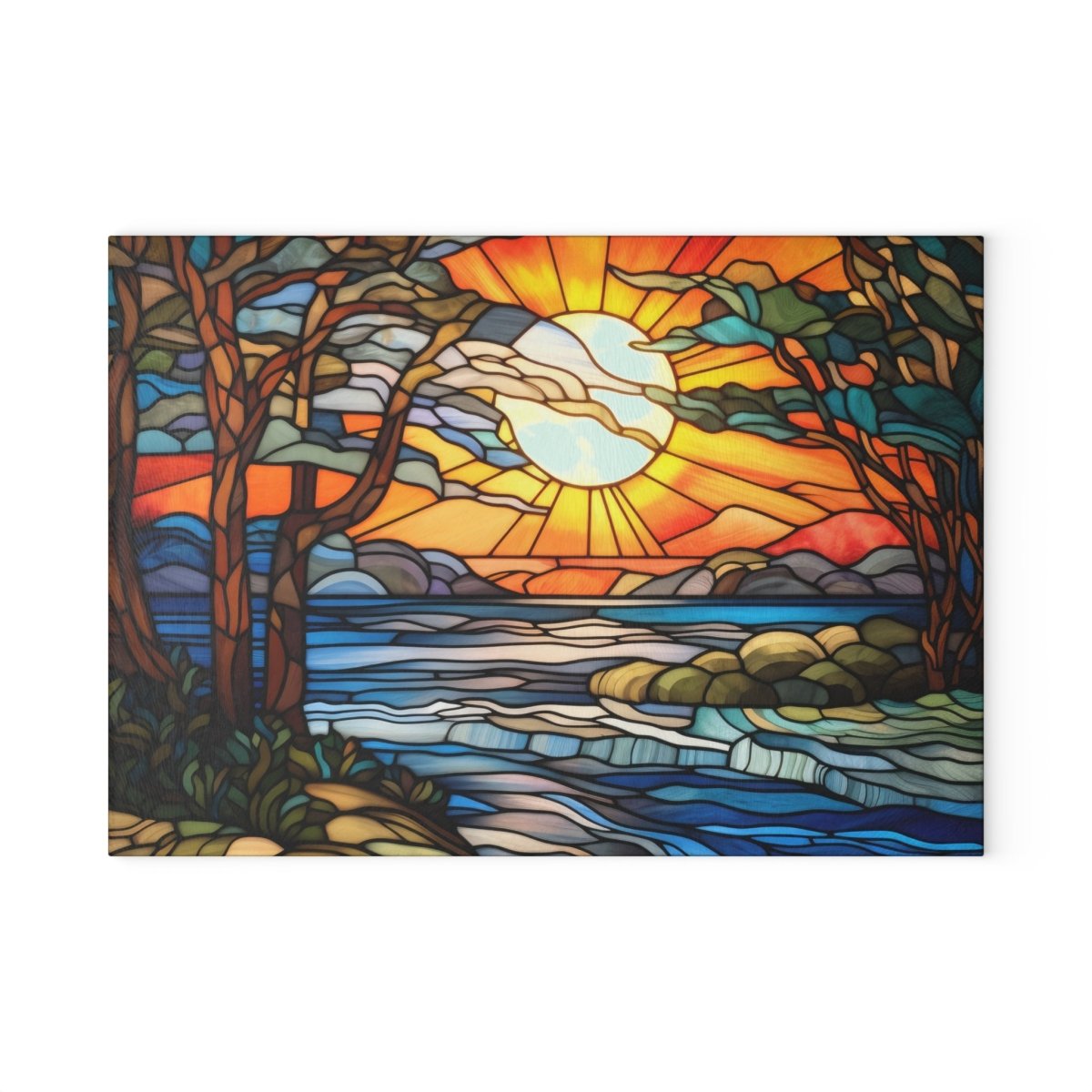 Stained Glass Sunset Cutting Board - Artisanal Kitchen Decor for Cooking and Entertaining 28384408356465371515 Earthbound Pacific