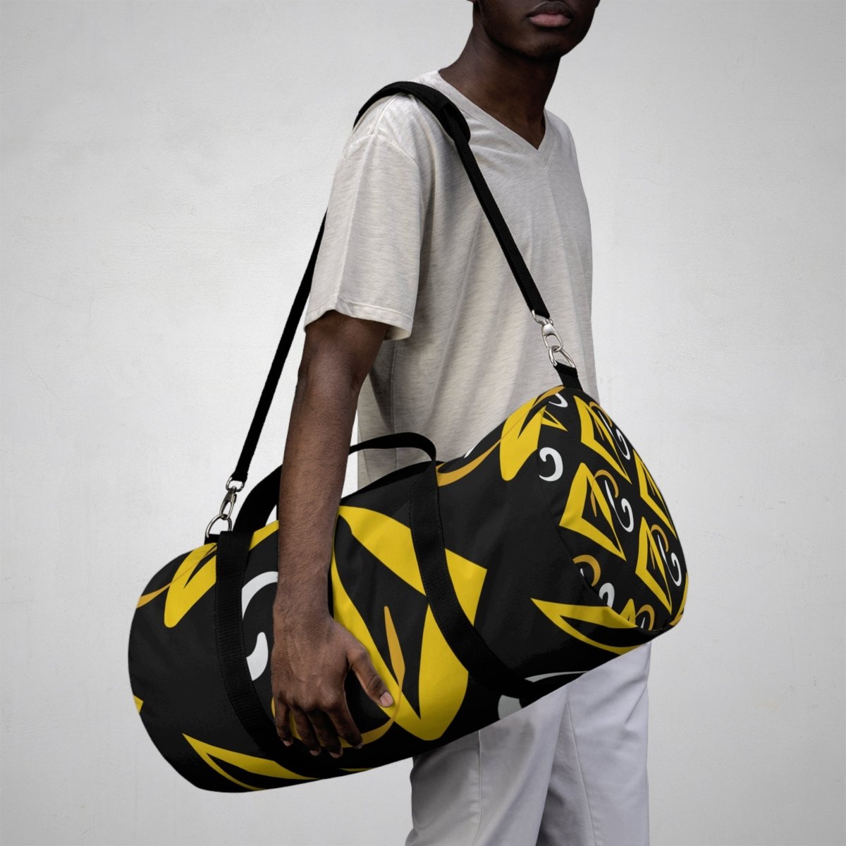 Stylish Duffel Bag Black and Yellow Geometric Design 47943706488013154641 Earthbound Pacific