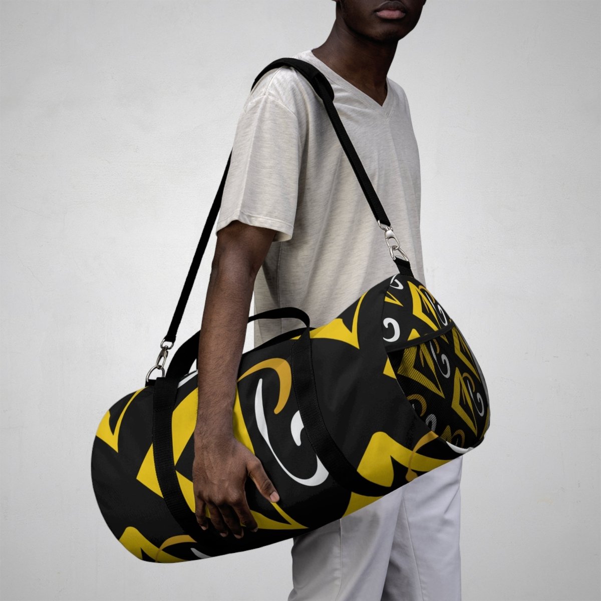Stylish Duffel Bag Black and Yellow Geometric Design 47943706488013154641 Earthbound Pacific