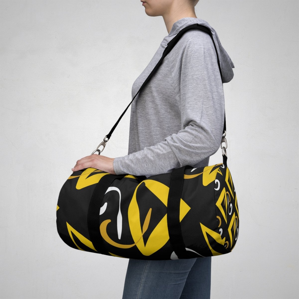 Stylish Duffel Bag Black and Yellow Geometric Design 47943706488013154641 Earthbound Pacific