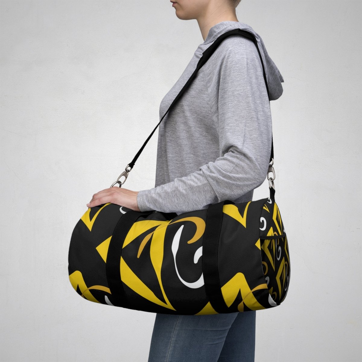 Stylish Duffel Bag Black and Yellow Geometric Design 47943706488013154641 Earthbound Pacific