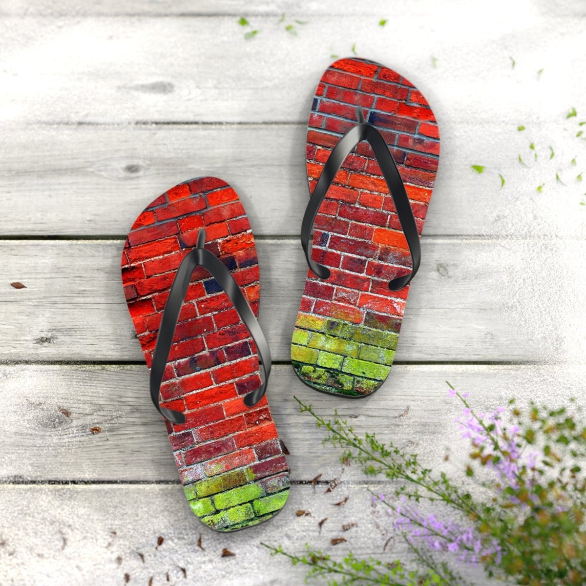 Stylish Red brick wall design Flip Flops 24153948747418451223 Earthbound Pacific