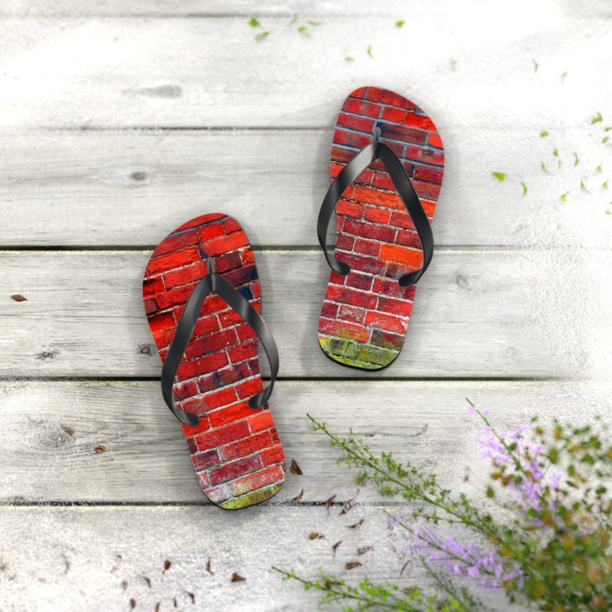 Stylish Red brick wall design Flip Flops 24153948747418451223 Earthbound Pacific