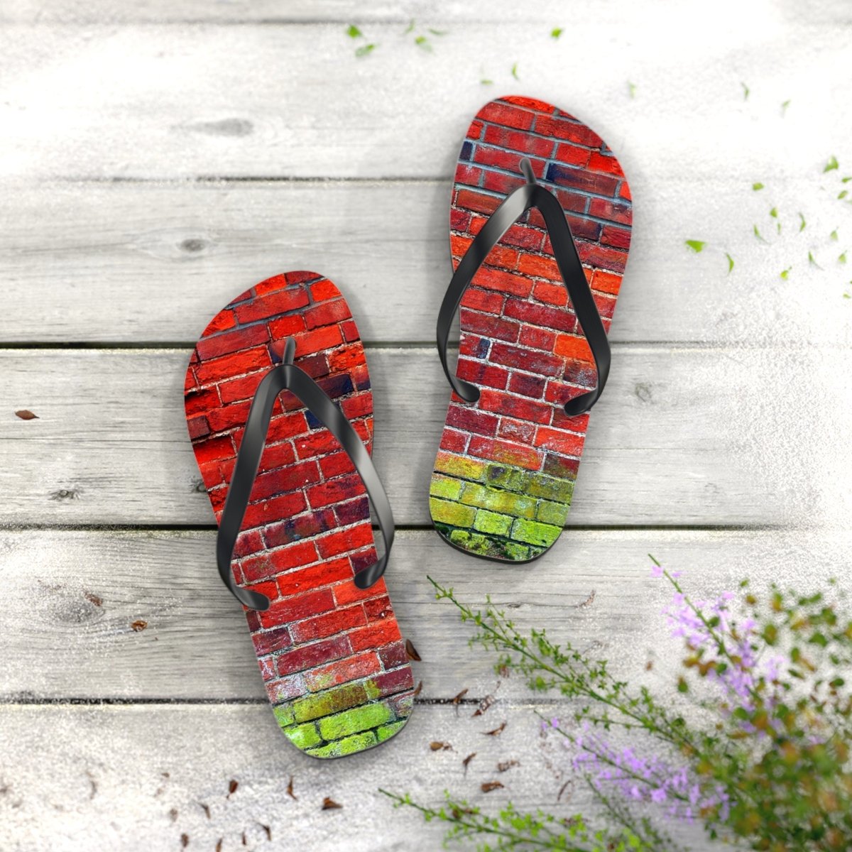 Stylish Red brick wall design Flip Flops 24153948747418451223 Earthbound Pacific