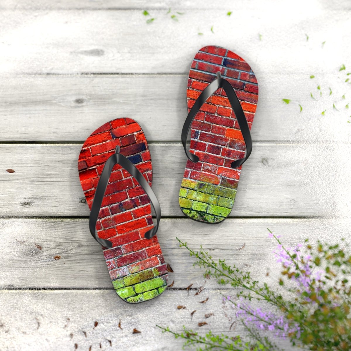 Stylish Red brick wall design Flip Flops 24153948747418451223 Earthbound Pacific