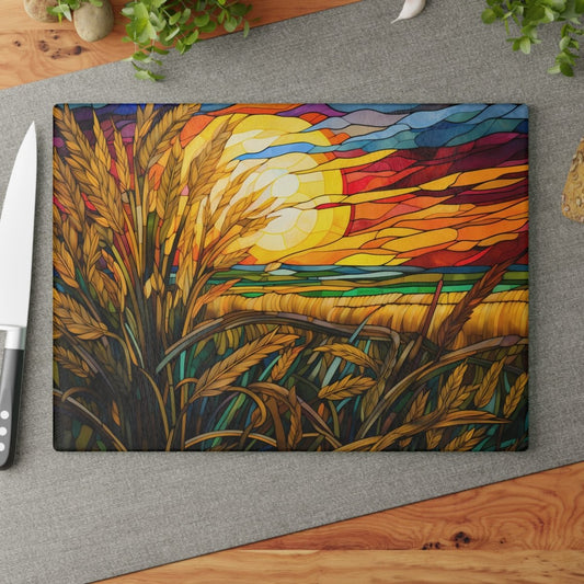 Sunset Wheat Glass Cutting Board - Colorful Kitchen Decor for Culinary Enthusiasts 19541526852463591741 Earthbound Pacific