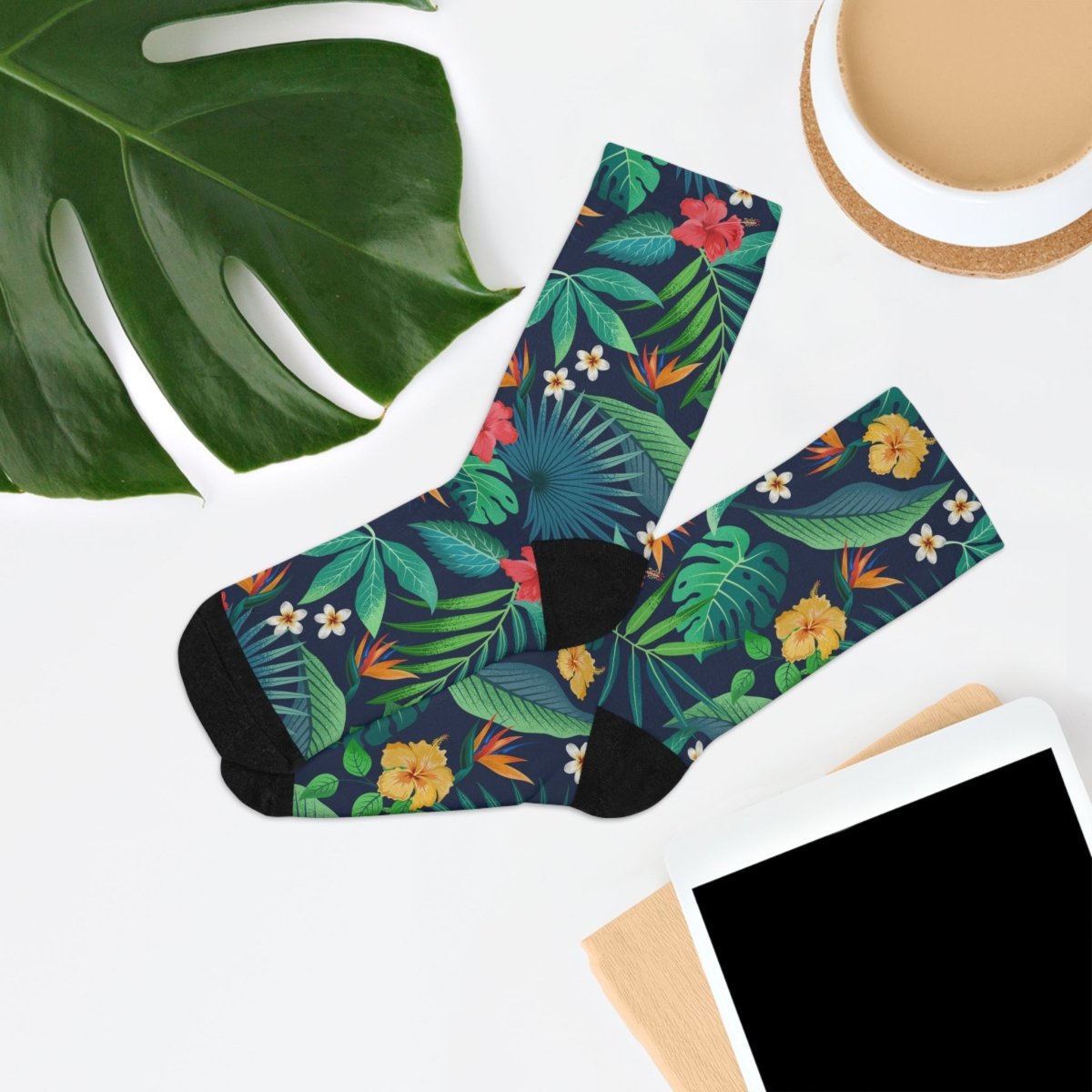 Tropical Flower Crew Socks - Recycled Poly Collection 30655834287158196940 Earthbound Pacific