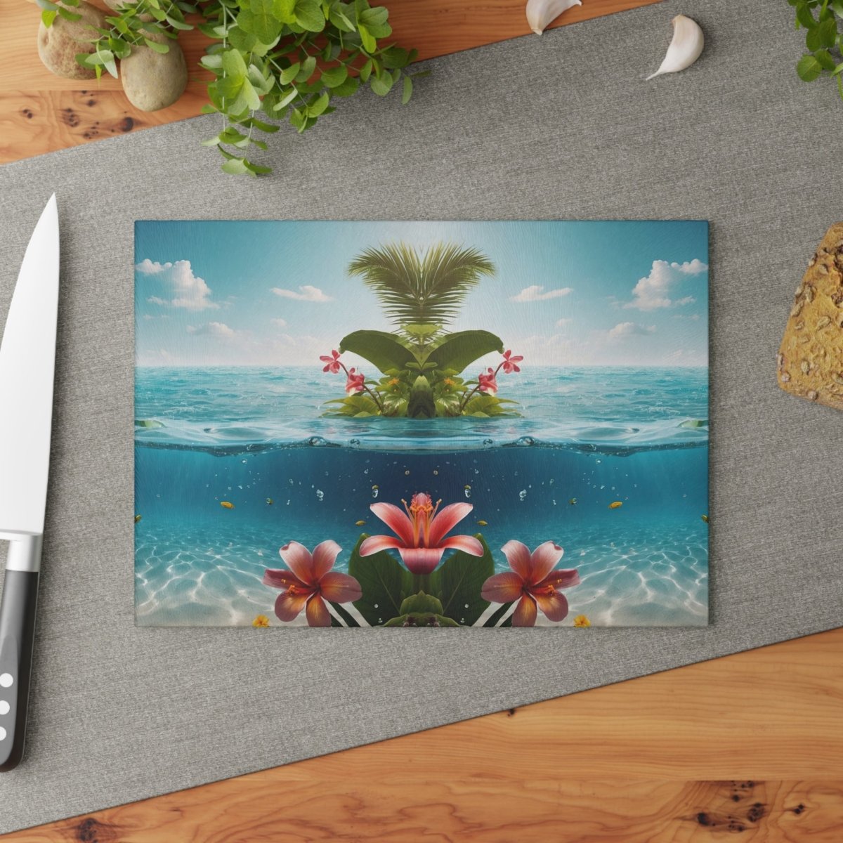 Tropical Paradise Glass Cutting Board - Coastal Vibes for Kitchen & Entertaining 21394577404880150016 Earthbound Pacific