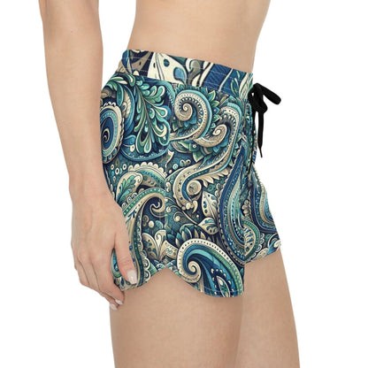 Women's Shorts Green & Blue Paisley Design - Earthbound Pacific