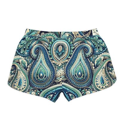 Women's Shorts Green & Blue Paisley Design - Earthbound Pacific