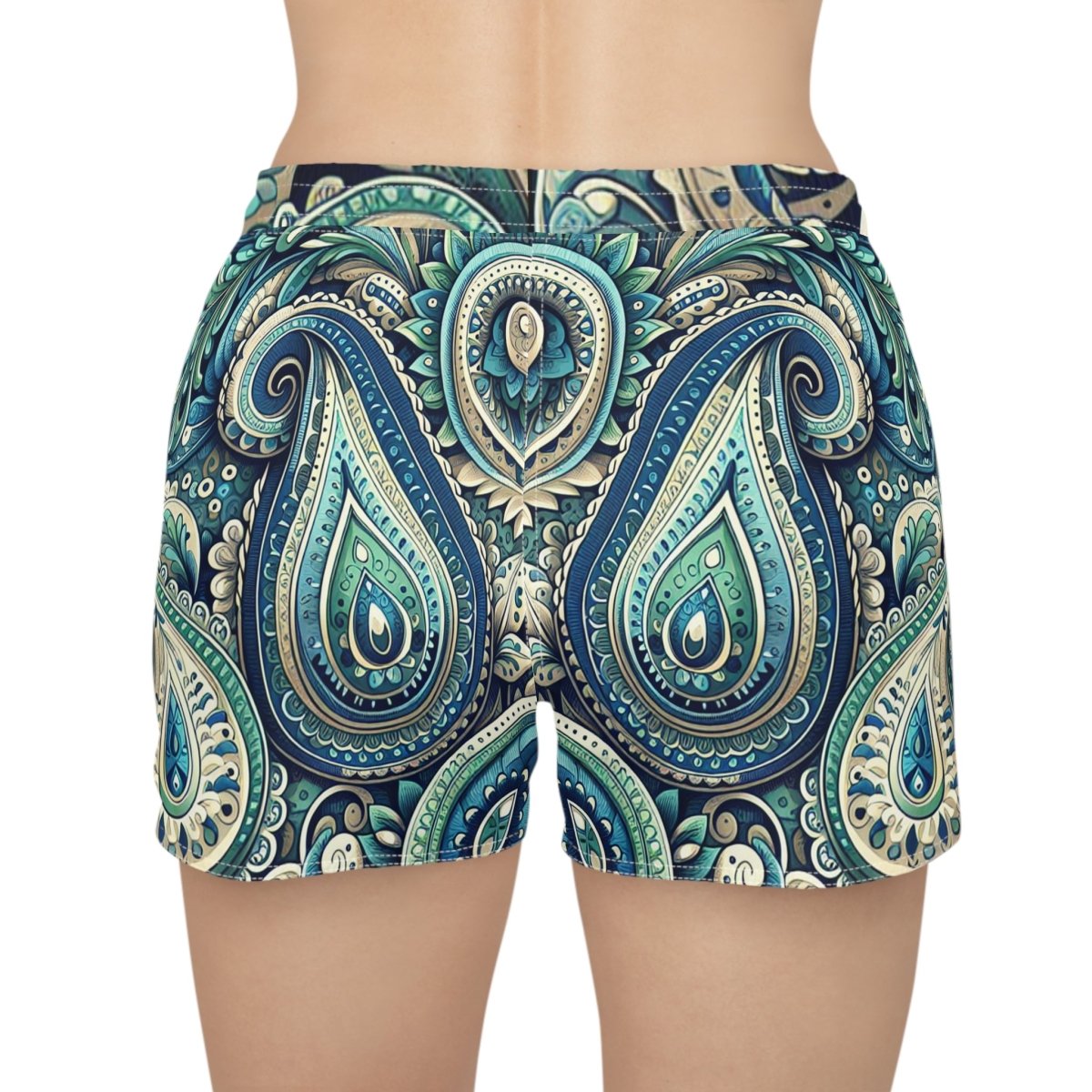 Women's Shorts Green & Blue Paisley Design - Earthbound Pacific